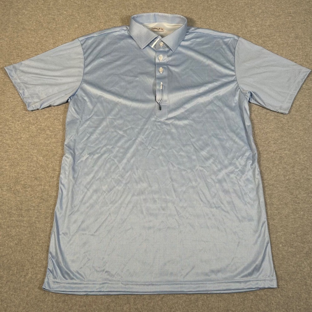 Collars & Co Polo Shirt Mens L‎ Blue Gingham Dress Collar Polo Shirt Polyester - Picture 2 of 7